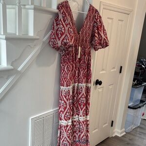 Chic Bohemian Red and White Maxi Dress